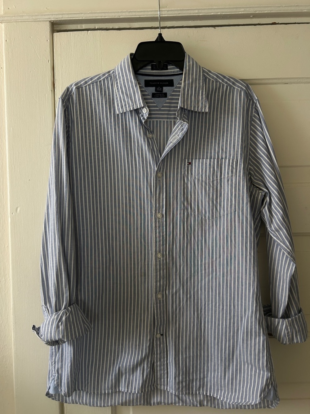 Tommy Hilfiger Light Blue & White Vertical Stripe Button-Down Shirt